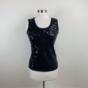 Ann Taylor LOFT Black Sequin Blouse Top Women Small Petite Glam Party